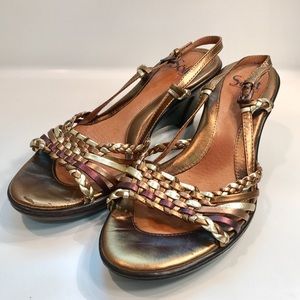 Sofft Gold Bronze Metallic Braided Leather Sandals